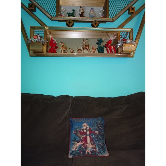 Vintage Cross Stitch Santa & Angels Pillow Christmas decorative farmhouse - Picture 7 of 8